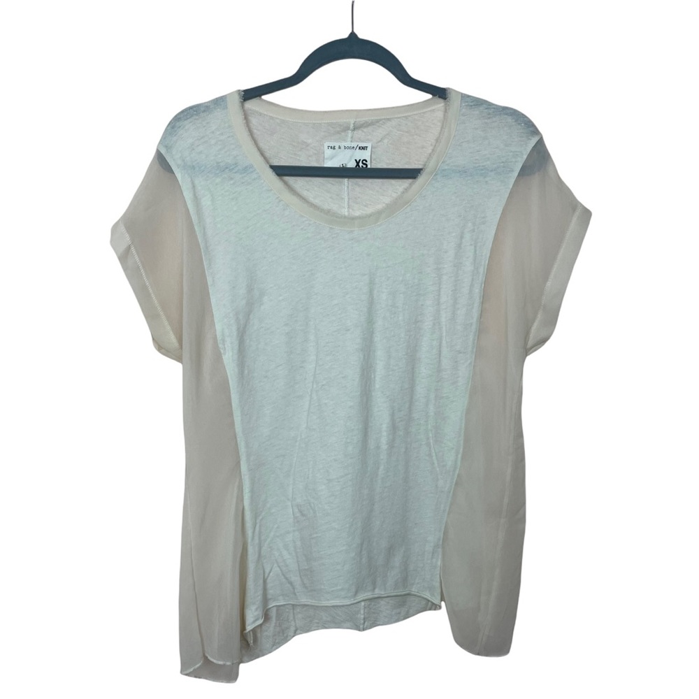 rag & bone Cream Short Sleeve T-Shirt with Sheer Chiffon See Through Panels XS